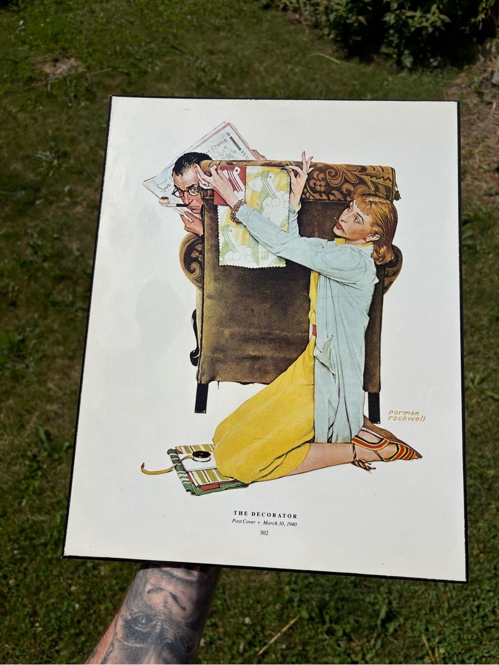 Norman Rockwell Inspired Home Art Print Plaque - Yellow & Light Blue